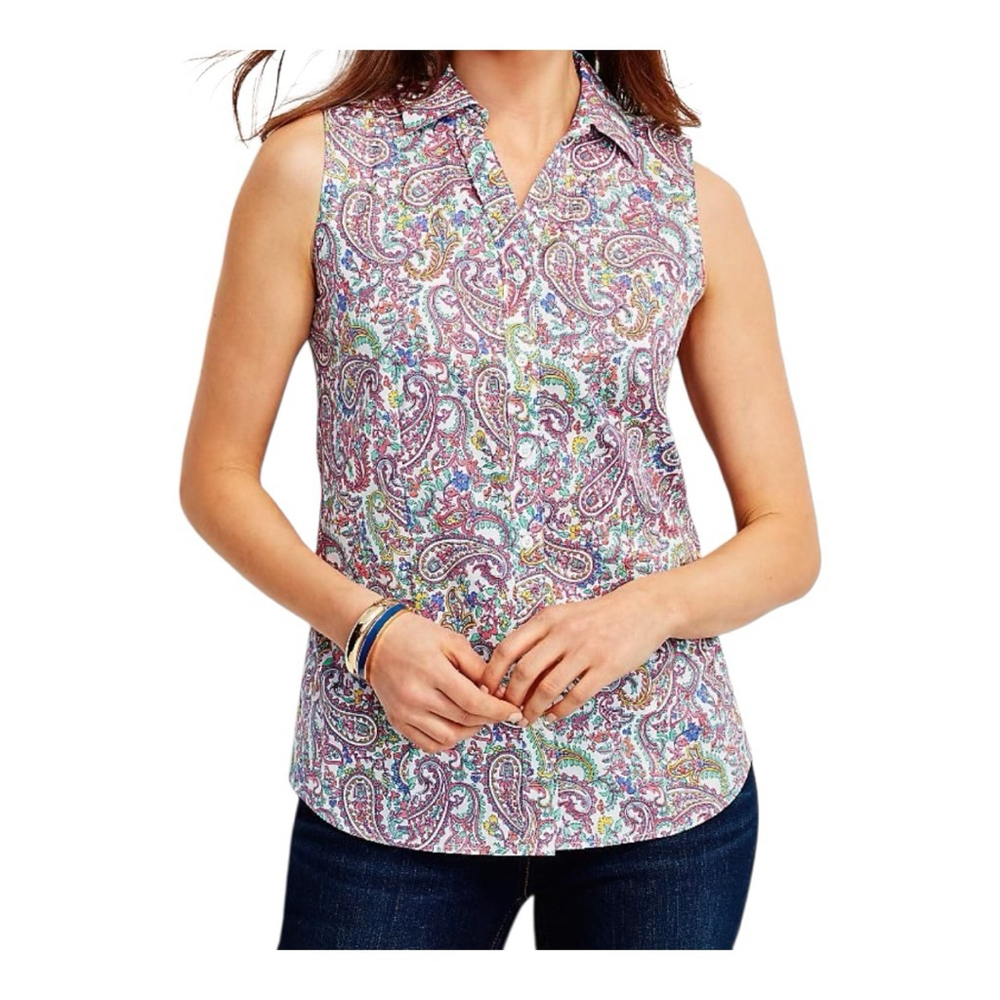 Talbots Sleeveless Button-Up Shirt Size 12 Multi-Color Paisley